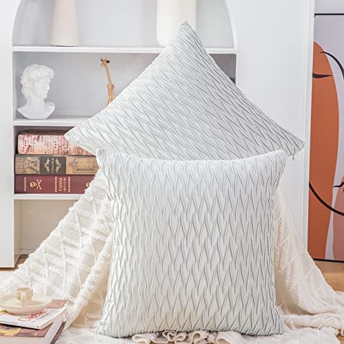MADIZZ Greyish White Textured Velvet Throw Pillows 18x18inch Cushion Covers