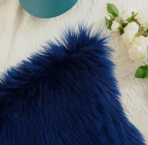 Mongolian Plush Faux Fur Decorative Pillow Cover Set for Living Room - Dark Blue 20x20 Inch
