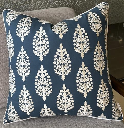 Fern Leaves Embroidered Decorative Square Throw Pillow Cover - Robins Egg