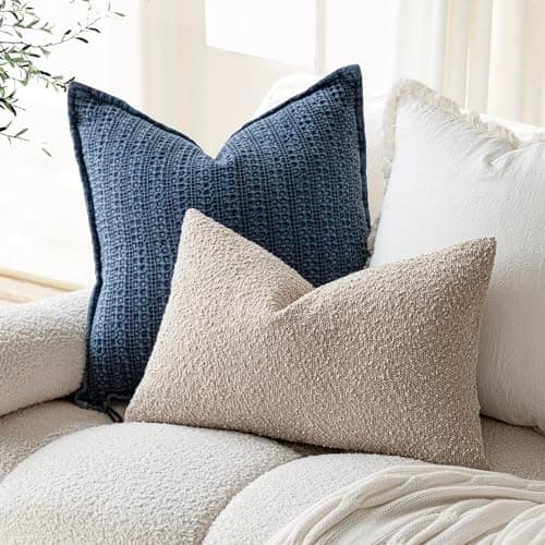 Texture Throw Pillow Covers for Home Decor - Beige Oatmeal (12 x 20 Inch)