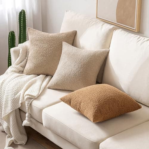 MIULEE 18x18 Inch Textured Boucle Pillow Covers Set of 2 BrownAccentLivingroom Decor