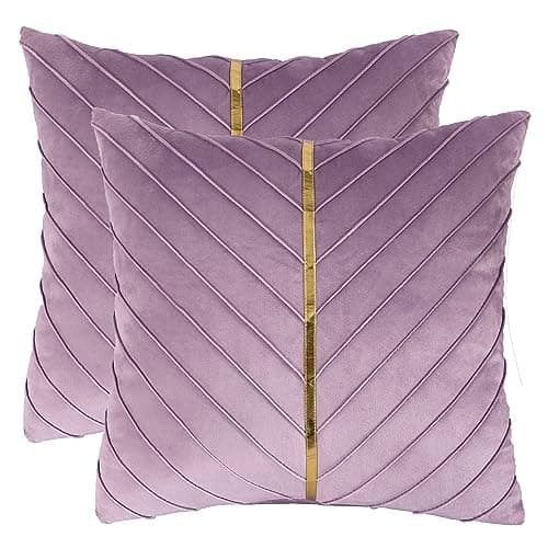 Tosleo Gold Leather Decor 18x18 Inch Brown Velvet Throw Pillow Covers