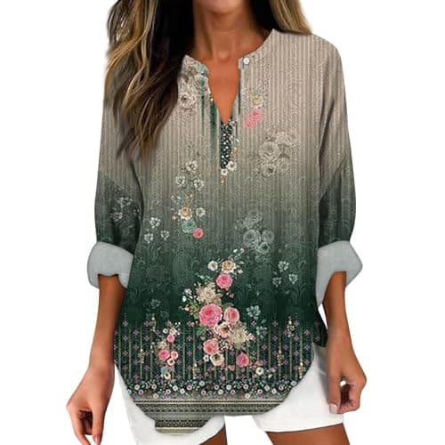 V Neck Long Sleeve Button Down Blouses