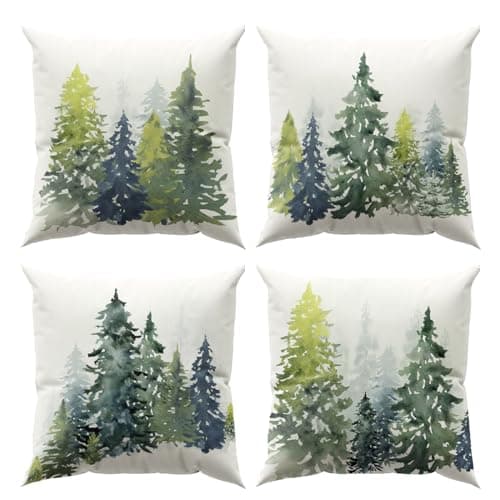 Boho Green Geometric Gold Leaf Pillow Covers Set of 4
