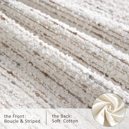 Neutral Textured Boucle Pillow Cover 18x18 with Stripes, Soft Modern Farmhouse Decor Accent