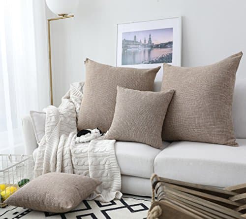 Kevin Textile Star Faux Linen Pillow Covers 24"x24", 2 Pcs, Super Soft Natural Linen
