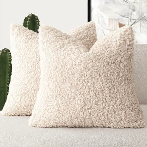 Set of 2 Curly Teddy Wool Pillow Covers for Sofa Bedroom Car - 12x20 Khaki