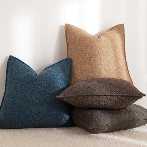 Brown Boucle Throw Pillow Covers 20x20 Set of 2 for Couch Bedroom Sofa
