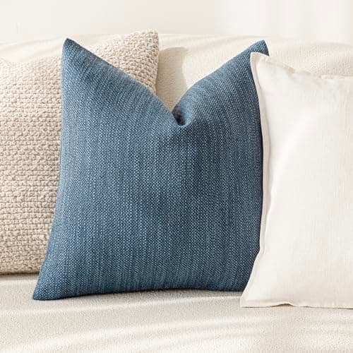 Set of 2 Navy Blue Textured Burlap Throw Pillow Covers for Farmhouse Boho Decor, 18×18 Inch