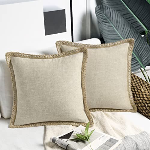 Farmhouse Decorative Throw Pillow Covers, Pack of 2 - Oatmeal Color | 20 x 20 inches, 50 x 50 cm