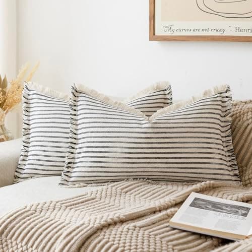 Modern Striped Throw Pillow Covers Set of 2 for Living Room Farmhouse Decor