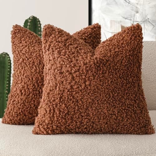 Set of 2 Curly Teddy Wool Pillow Covers for Sofa Bedroom Car - 12x20 Khaki