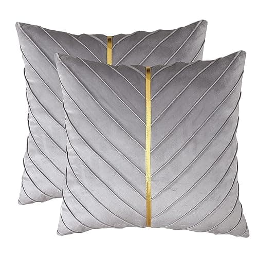 Tosleo Gold Leather Decor 18x18 Inch Brown Velvet Throw Pillow Covers