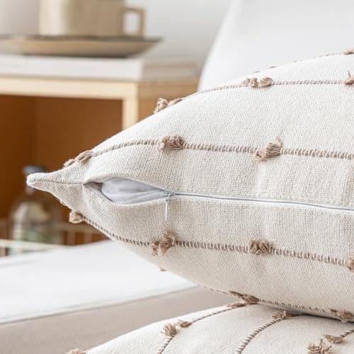 Boho 20x20 Modern Farmhouse Tufted Square Pillows Cover Beige Khaki