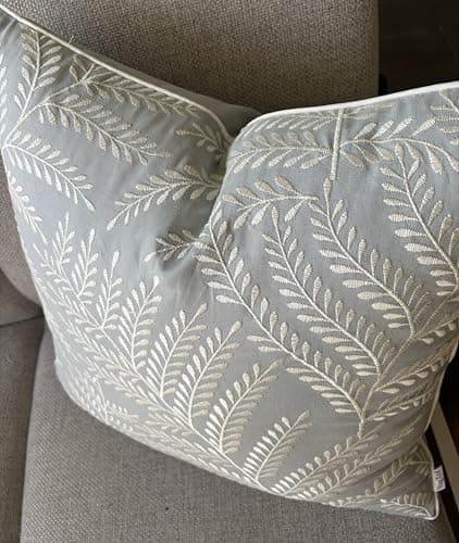 Fern Leaves Embroidered Decorative Square Throw Pillow Cover - Robins Egg