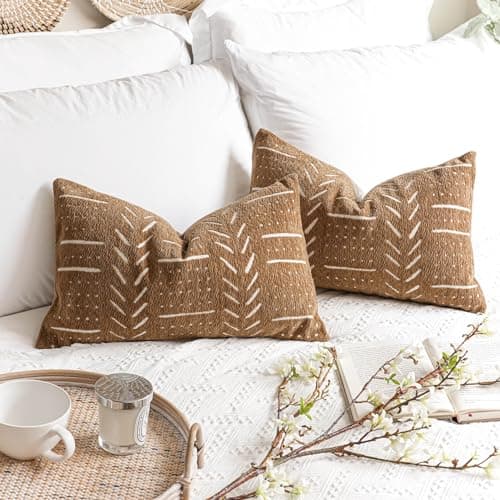 Boho Farmhouse Brown Lumbar Throw Pillow Covers, Set of 2