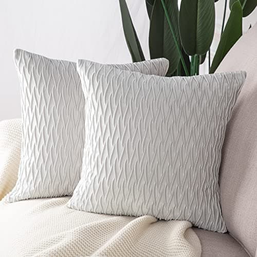 MADIZZ Greyish White Textured Velvet Throw Pillows 18x18inch Cushion Covers