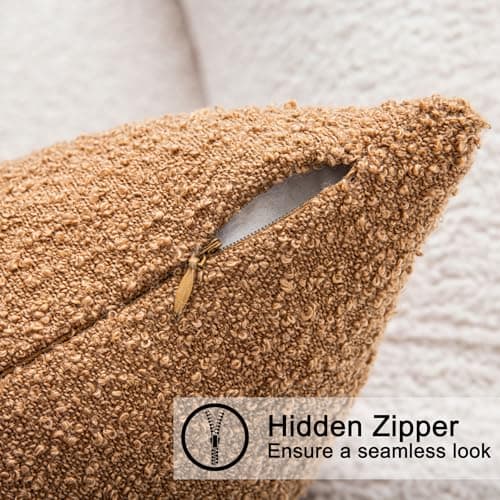Tobacco Boucle Throw Pillow Covers Set of 2 Fluffy Boho Décor