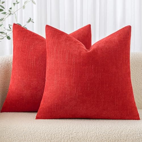 MIULEE Soft Chenille Throw Pillow Covers, Beige, 18x18 Inch