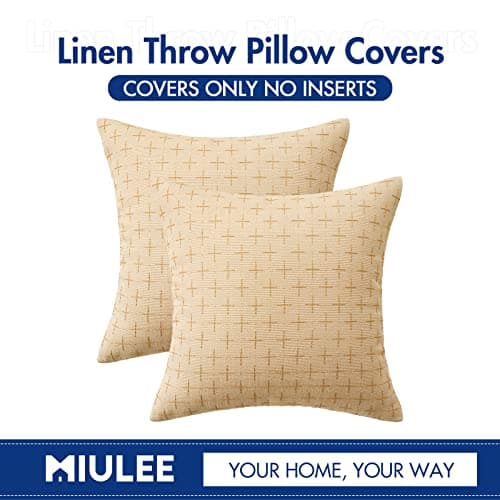 MIULEE Pack of 2 Burlap Linen Throw Pillow Covers for Sofa Couch 18x18 Inch Light Coffee