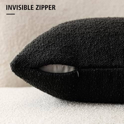 Set of 2 Black Boucle Throw Pillow Covers for Home Decor - 22 x 22 Inch