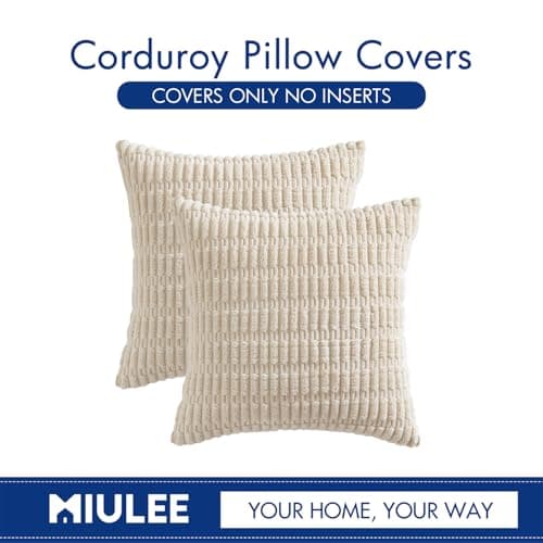 2 Pack Corduroy Throw Pillow Covers 18x18 Inch Boho Striped Farmhouse Christmas Decor - Cream White