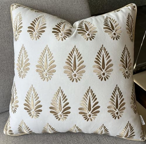 Fern Leaves Embroidered Decorative Square Throw Pillow Cover - Robins Egg