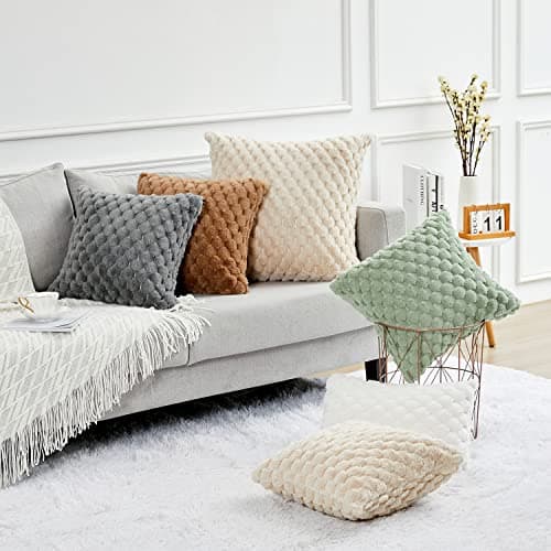 Yaertun Pack of 2 Plush Beige Decorative Throw Pillow Covers, 18x18 Inch