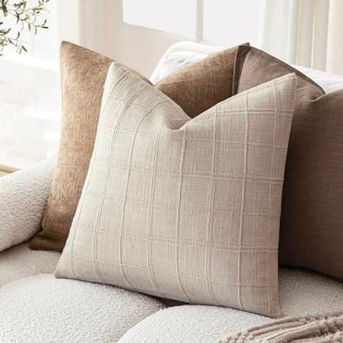 Set of 2 Decorative Linen Pillow Covers for Farmhouse and Boho Home Decor, 18×18 Inch