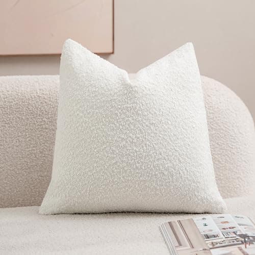 Textured Boucle Throw Pillow Covers White, Pack of 2, 18x18 Square