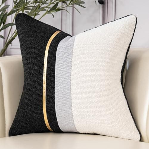 Patchwork Textured Boucle Throw Pillow Cover 18x18 Inch, Cozy Soft Gray Decor for Chair Sofa Bedroom
