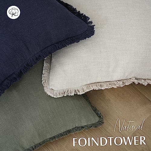 Decorative Linen Fringe Throw Pillow Covers with Tassels - Set of 2
