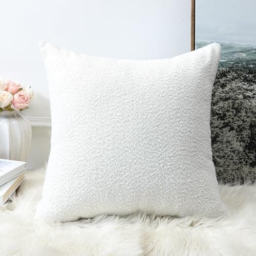 Textured Boucle Throw Pillow Covers Square - Cozy Soft Decorative Couch Cushion Case for Chair Sofa Bedroom Living Room Home Decor