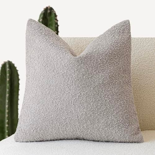 Neutral Grey Textured Boucle Throw Pillow Covers - 18 x 18 Inch Square for Home Decor