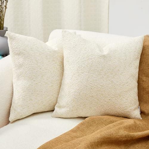 Anna's Whimsy Spring Soft Boucle Throw Pillow Covers, Set of 2 Beige Accent Cushion Covers for Sofa Bed Home Decor