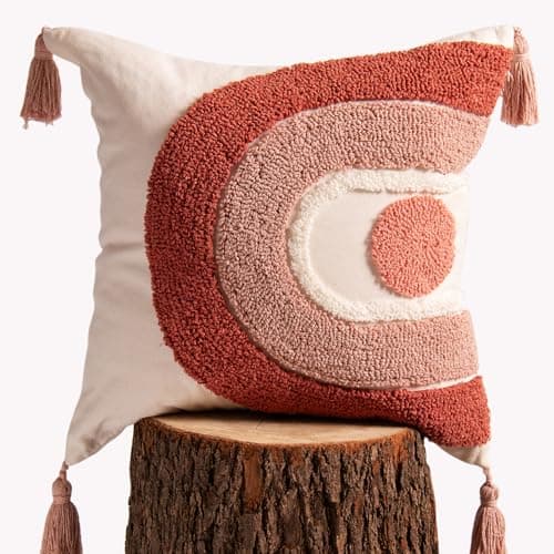 18x18 Boho Jacquard Tufted Pillow Covers, Farmhouse Decor