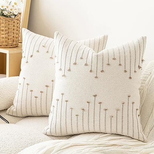LILEPOY Boho Neutral 18x18 Inch Textured Pillow Covers Set
