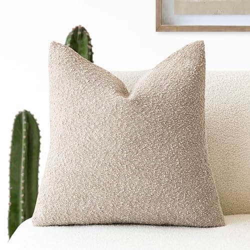 Decorative Boucle Throw Pillow Covers for Home Decor - Beige Oatmeal, 22 x 22 Inch