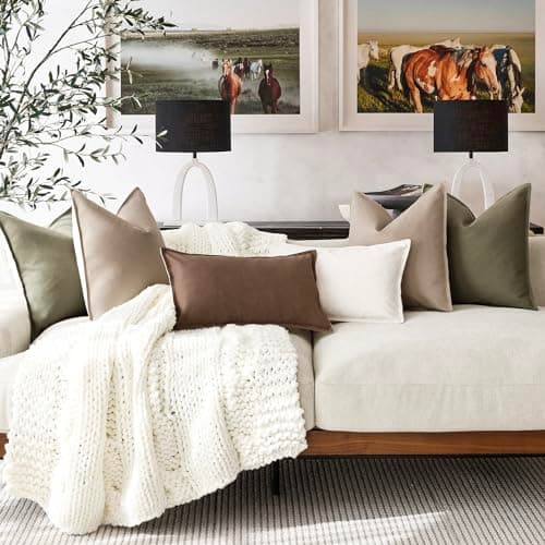 2-Pack Farmhouse Style Olive Green Throw Pillow Covers 20×20 Inch Decor for Couch Bedroom