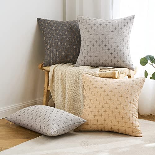 MIULEE Pack of 2 Burlap Linen Throw Pillow Covers for Sofa Couch 18x18 Inch Light Coffee