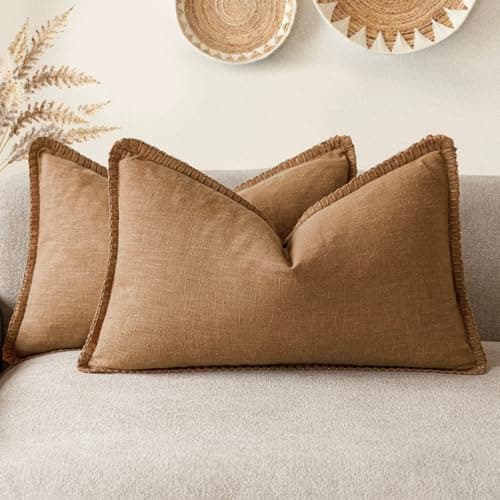 Foindtower Neutral Stitched Throw Pillow Covers 12x20 Set of 2, Rustic Living Room Decor