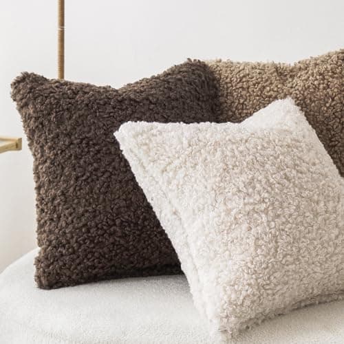 Chocolate Faux Fur Pillow Covers for Home Decor (20x20 inches, Pack of 2)
