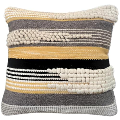 Trendy Boho-Chic 18x18 Handwoven Cotton/Wool Throw Pillow Cover, Neutral Farmhouse Decor