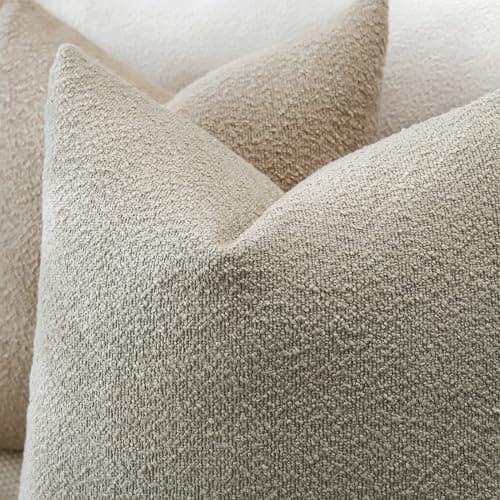 Textured Boucle Throw Pillow Covers 20x20 Inch Oatmeal - Pack of 2
