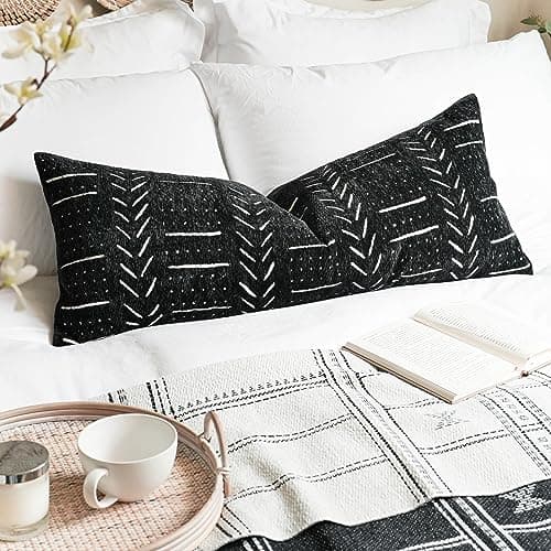 Boho Farmhouse Brown Lumbar Throw Pillow Covers, Set of 2