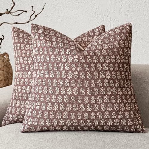 Vintage Floral Print Throw Pillow Covers for Farmhouse Decor - Set of 2, 22x22 Inch