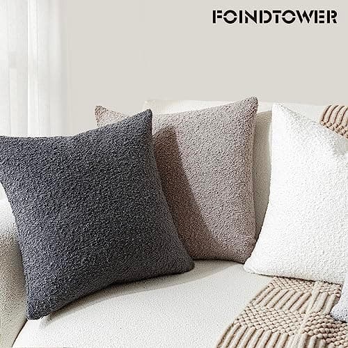 Neutral Grey Textured Boucle Throw Pillow Covers - 18 x 18 Inch Square for Home Decor