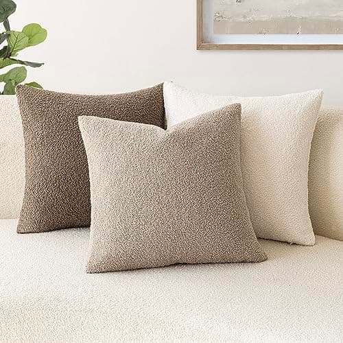 Cozy Curly Faux Fur Pillow Covers, Pack of 2, 20 x 20 Inch - Beige