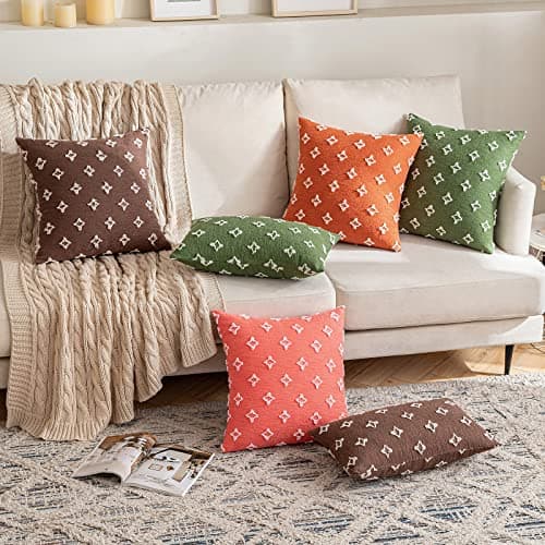 MIULEE 2-Pack Rhombic Jacquard Throw Pillow Covers, Soft Square Cushion Case for Summer Couch, 18x18 Inch, Brown