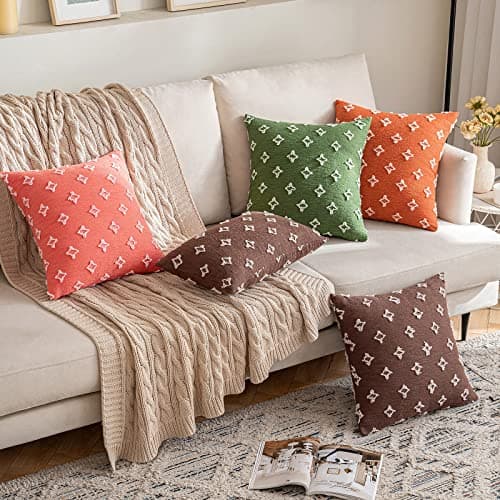 MIULEE 2-Pack Rhombic Jacquard Throw Pillow Covers, Soft Square Cushion Case for Summer Couch, 18x18 Inch, Brown